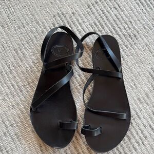 Greek Black Strappy Flat Sandals